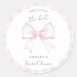 She's Tying The Knot Pink Blush Bow Bridal Shower Runder Aufkleber