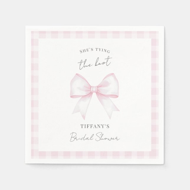 She's Tying The Knot Pink Blush Bow Bridal Shower Serviette (Vorderseite)