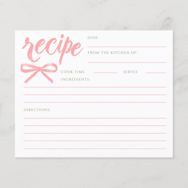 She's Tying the Knot Pink Bow Bridal Recipe Card (Vorderseite)