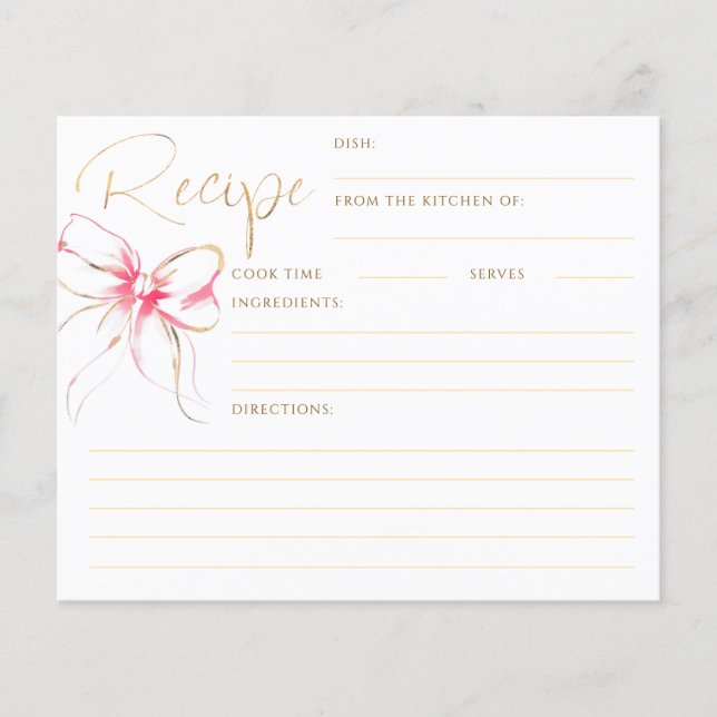 She's Tying the Knot Pink Bow Bridal Recipe Card (Vorderseite)