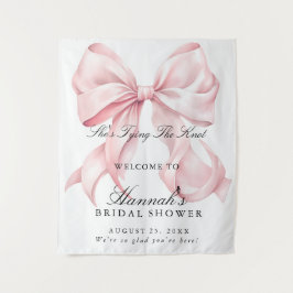She's Tying The Knot Pink Bow Welcome Sign Wandteppich