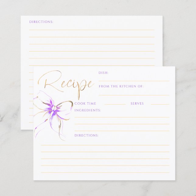 She's Tying the Knot Purple Bow Bridal Recipe Card (Vorne/Hinten)