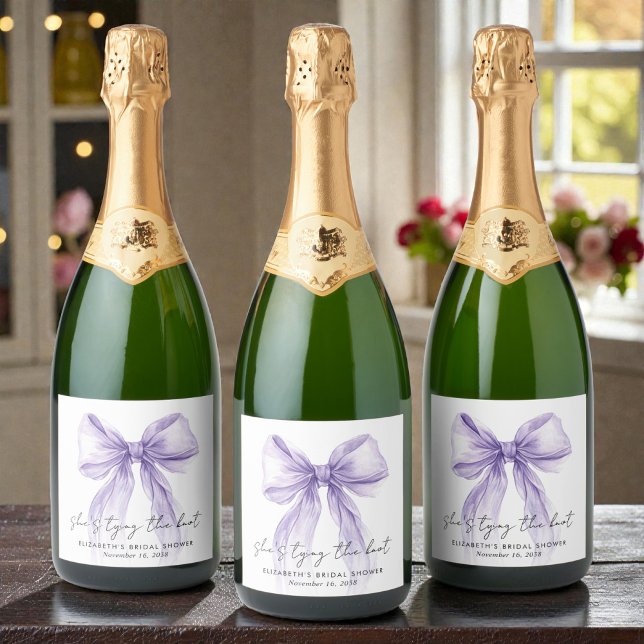 Shes Tying The Knot Purple Bow Bridal Shower (Shes Tying The Knot Purple Bow Bridal Shower Sparkling Wine Label)