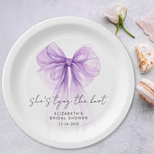 She's Tying The Knot Purple Bow Bridal Shower Pappteller (She's Tying The Knot Purple Bow Bridal Shower Paper Plates)
