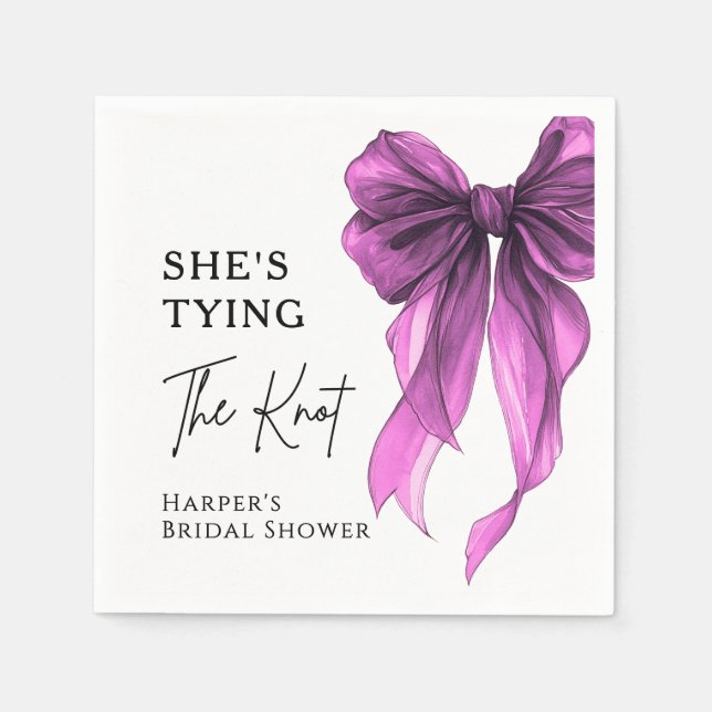 She's Tying The Knot Purple Bow Bridal Shower Serviette (Vorderseite)