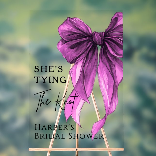 She's Tying The Knot Purple Bow Welcome Sign Acrylschild (Neutral)