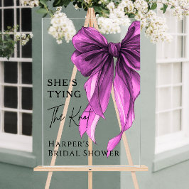 She's Tying The Knot Purple Bow Welcome Sign Acrylschild