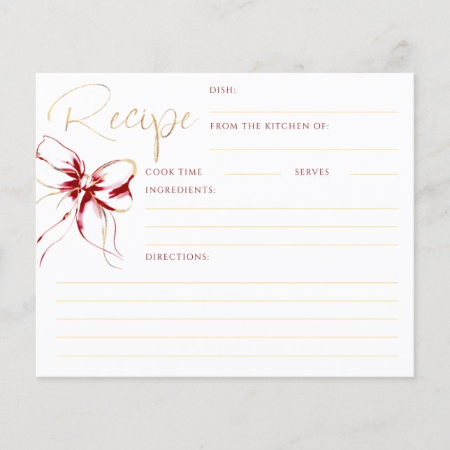 She's Tying the Knot Red Bow Bridal Recipe Card (Vorderseite)