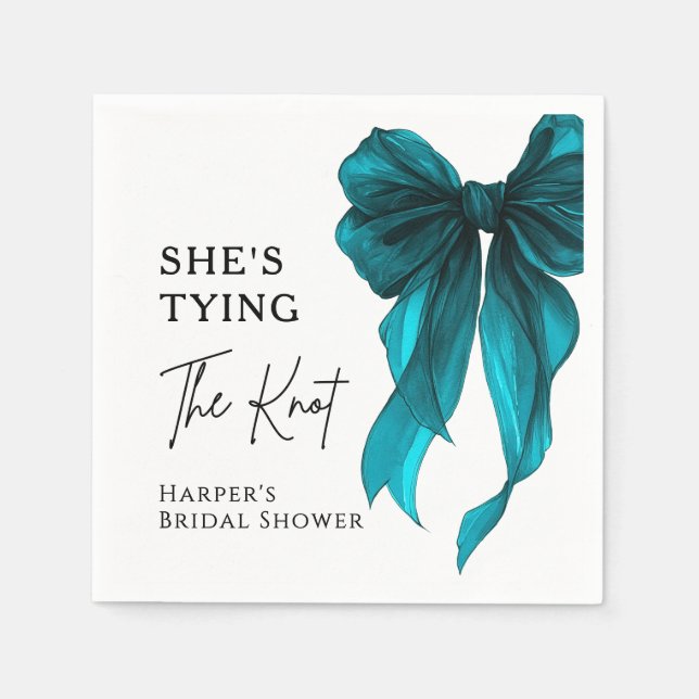 She's Tying The Knot Turquoise Bow Bridal Shower Serviette (Vorderseite)
