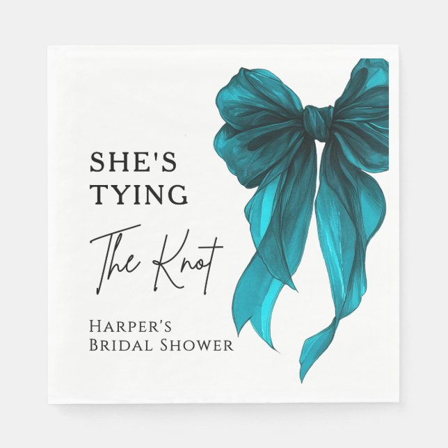 She's Tying The Knot Turquoise Bow Bridal Shower Serviette (Vorderseite)