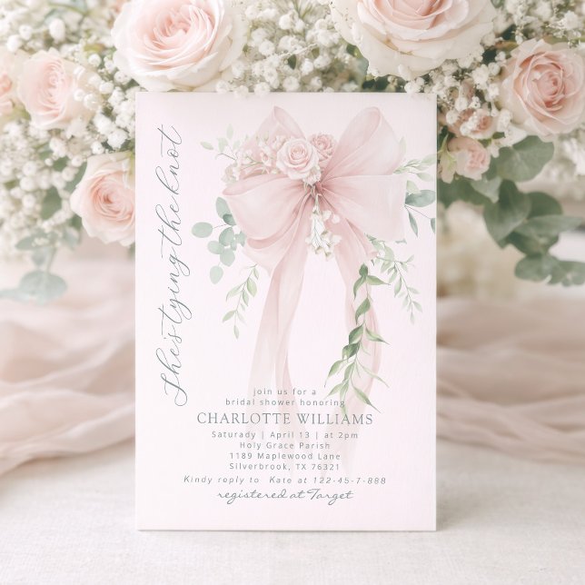 She's tying the know Whimsical Bow bridal shower Einladung (Von Creator hochgeladen)