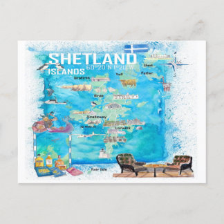 Shetland Islands Illustrierte Reisekarte Postkarte
