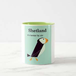 Shetland-Papageientaucher Vintage-Reiseposter Zweifarbige Tasse