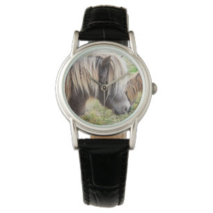 Shetland Pony, Bad, Hair Day, Ladys Leather Watch Armbanduhr