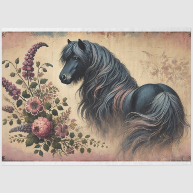 Shetland Pony Floral Decoupage Seidenpapier (Vorderseite)