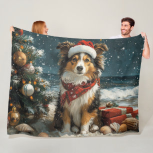 Shetland-Schäferhund Weihnachten Vintage Strand Fleecedecke