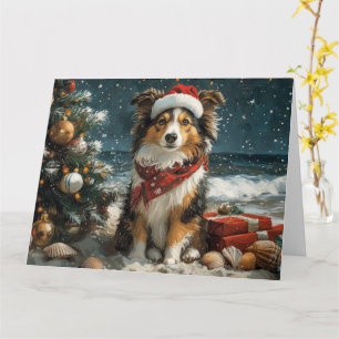 Shetland-Schäferhund Weihnachten Vintage Strand Karte
