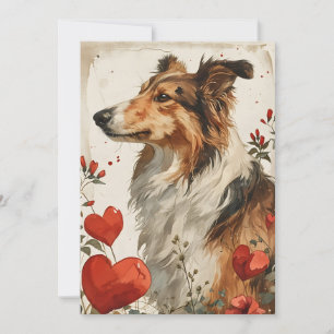 Shetland-Schäferhund zum Valentinstag im Vintage-S Feiertagskarte