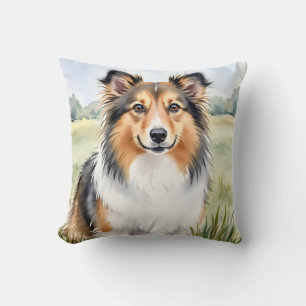 Shetland Sheepdog Aquarell Windfluss Kunst Kissen