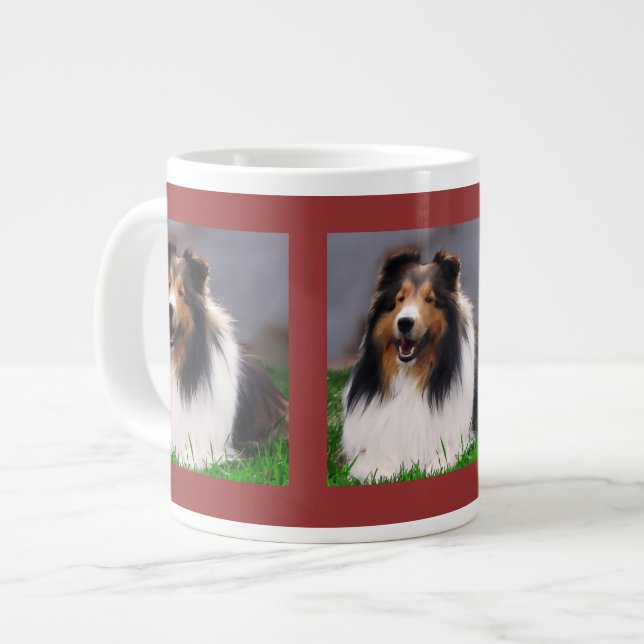 Shetland Sheepdog Art Jumbo-Tasse (Vorderseite Links)