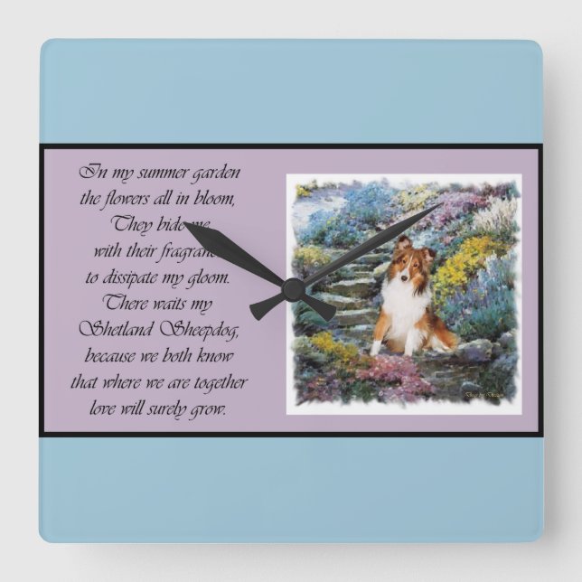 Shetland Sheepdog Art Quadratische Wanduhr (Vorderseite)
