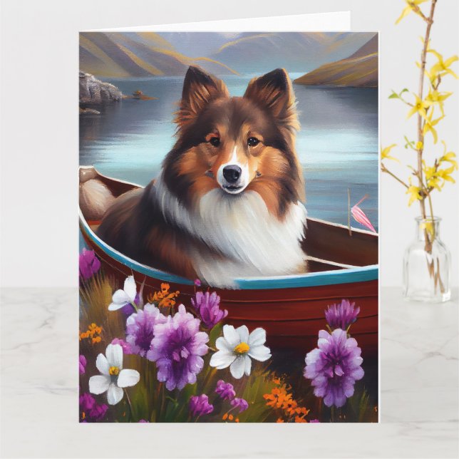 Shetland Sheepdog auf einem Paddel: Ein Landschaft Karte (Gelbe Blume)
