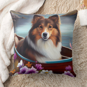 Shetland Sheepdog auf einem Paddel: Ein Landschaft Kissen