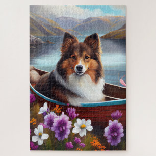 Shetland Sheepdog auf einem Paddel: Ein Landschaft Puzzle