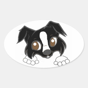 Shetland Sheepdog Black and White Peeking Cartoon Ovaler Aufkleber