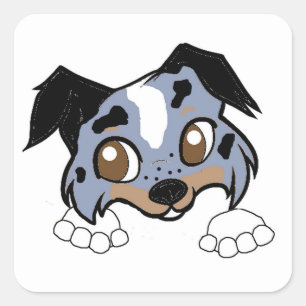Shetland Sheepdog Blue Merle Tri Guckende Cartoon Quadratischer Aufkleber