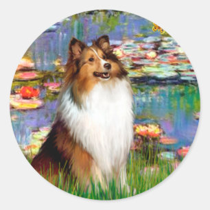 Shetland Sheepdog (Bz) - Lilies 2 Runder Aufkleber