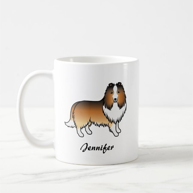 Shetland Sheepdog Cartoon Dog & Name Kaffeetasse (Links)