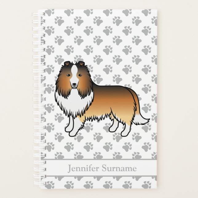 Shetland Sheepdog Cartoon Dog & Name Planer (Vorderseite)