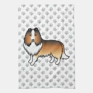 Shetland Sheepdog-Cartoon Dog & Paws Geschirrtuch