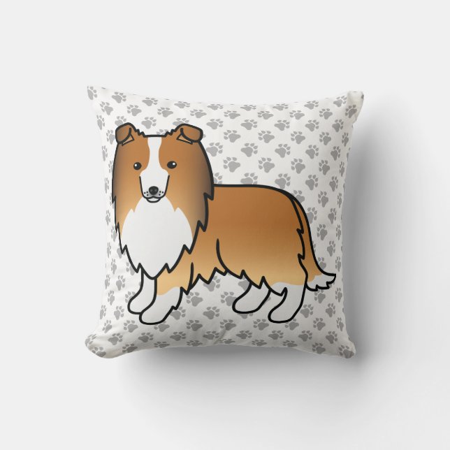 Shetland Sheepdog-Cartoon Dog & Paws Kissen (Vorderseite)