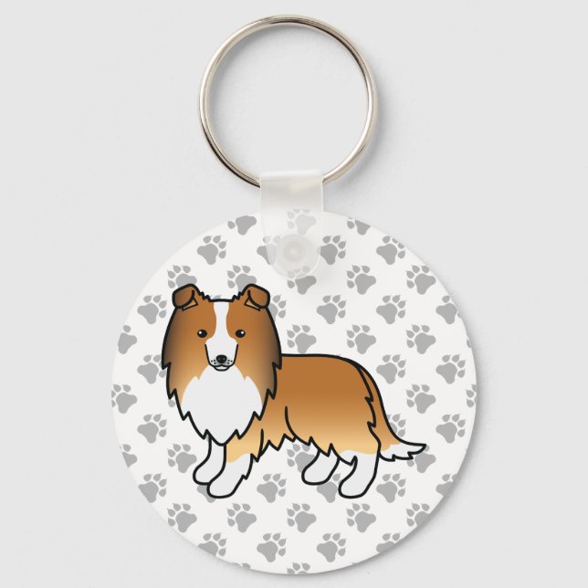 Shetland Sheepdog-Cartoon Dog & Paws Schlüsselanhänger (Vorderseite)