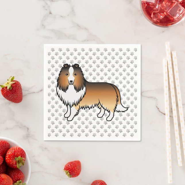 Shetland Sheepdog-Cartoon Dog & Paws Serviette (Beispiel)