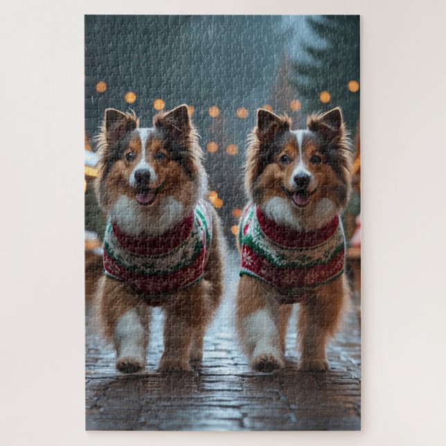 Shetland Sheepdog Christmas Snow Holiday  Puzzle (Vertikal)