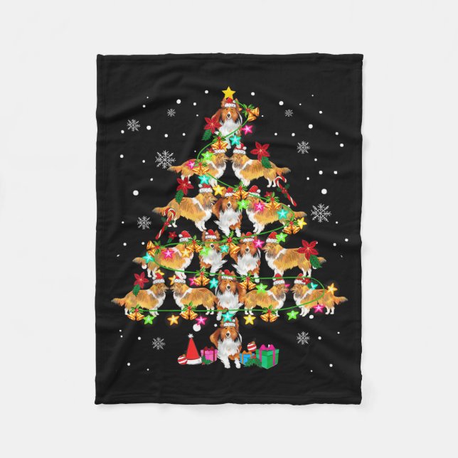 Shetland Sheepdog Christmas Tree Funny Sheltie Chr Fleecedecke (Vorderseite)