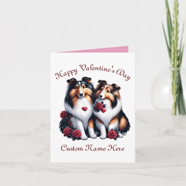 Shetland Sheepdog Ehepaar Valentinstag Feiertagskarte (Vorderseite)