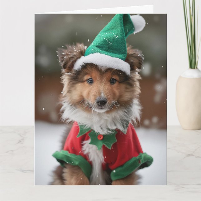 Shetland Sheepdog Elf Welpe Christmas Card Karte (Vorderseite)