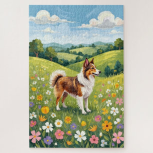 Shetland Sheepdog Frühjahrs-Wiesen-Blumen-Hund Puzzle