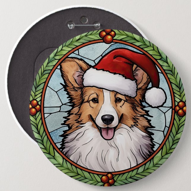 Shetland Sheepdog gesteinigtes Glass Weihnachten Button (Vorne & Hinten)