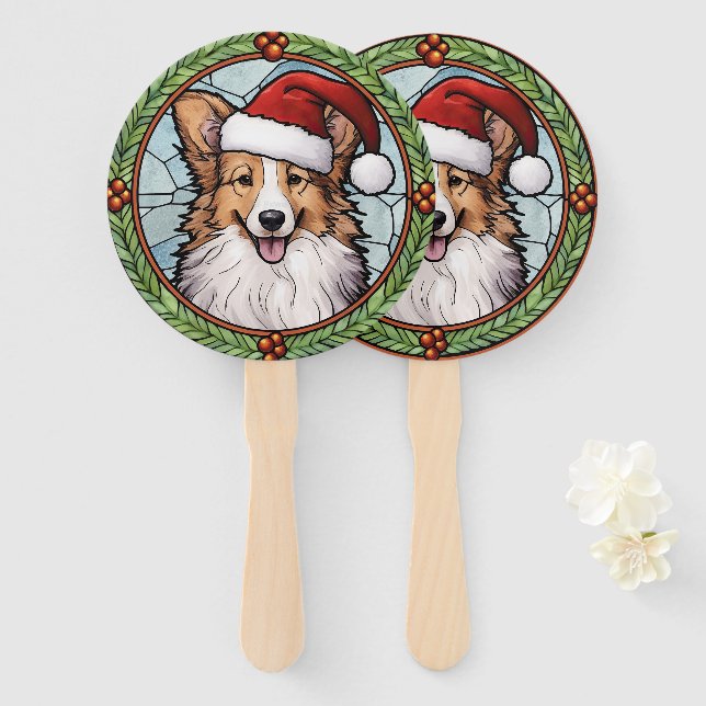 Shetland Sheepdog gesteinigtes Glass Weihnachten Fächer (Vorne und Hinten)