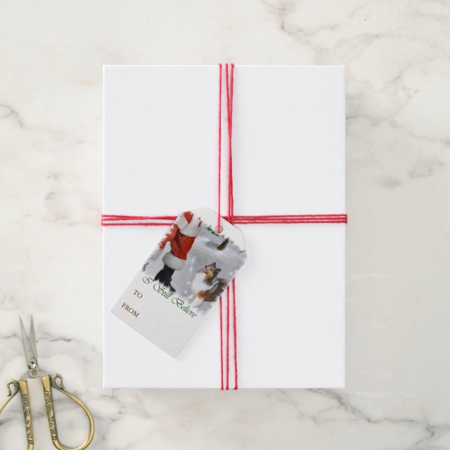 Shetland Sheepdog glaubt Weihnachten Geschenkanhänger (Mit Garn)