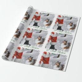 Shetland Sheepdog glaubt Weihnachten Geschenkpapier
