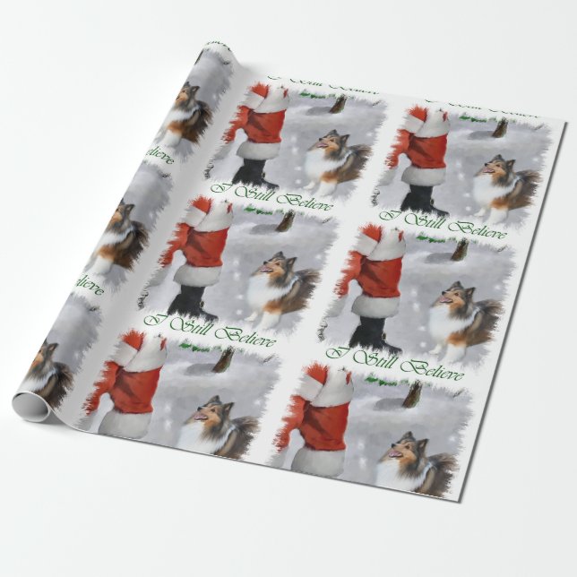 Shetland Sheepdog glaubt Weihnachten Geschenkpapier (Ungerollt)
