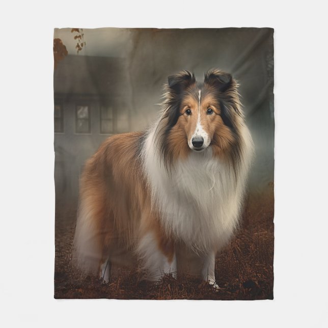 Shetland Sheepdog Halloween Beängstigend Fleecedecke (Vorderseite)