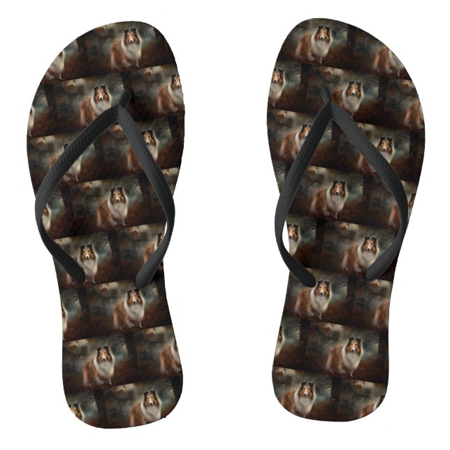 Shetland Sheepdog Halloween Beängstigend Flip Flops (Fußbett)