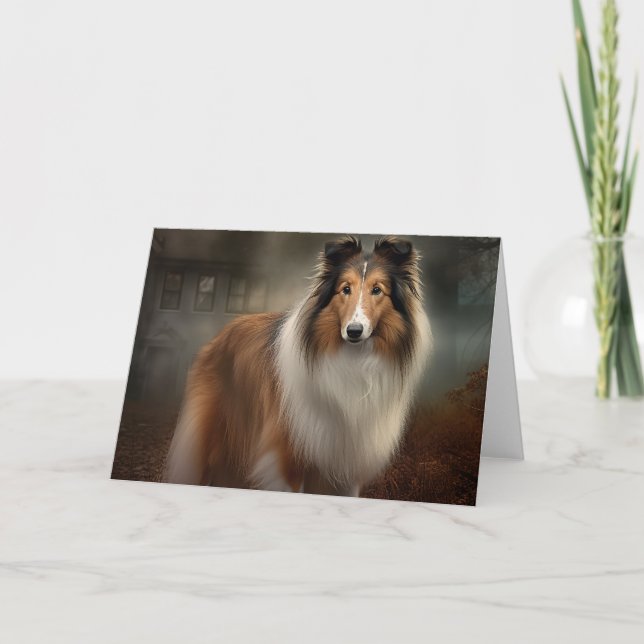 Shetland Sheepdog Halloween Beängstigend Karte (Vorderseite)